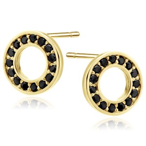 Cercei argint placati cu aur galben cercuri cu pietre negre DiAmanti Z1171EG_B-DIA (Argint 925‰ 1,3 g.)